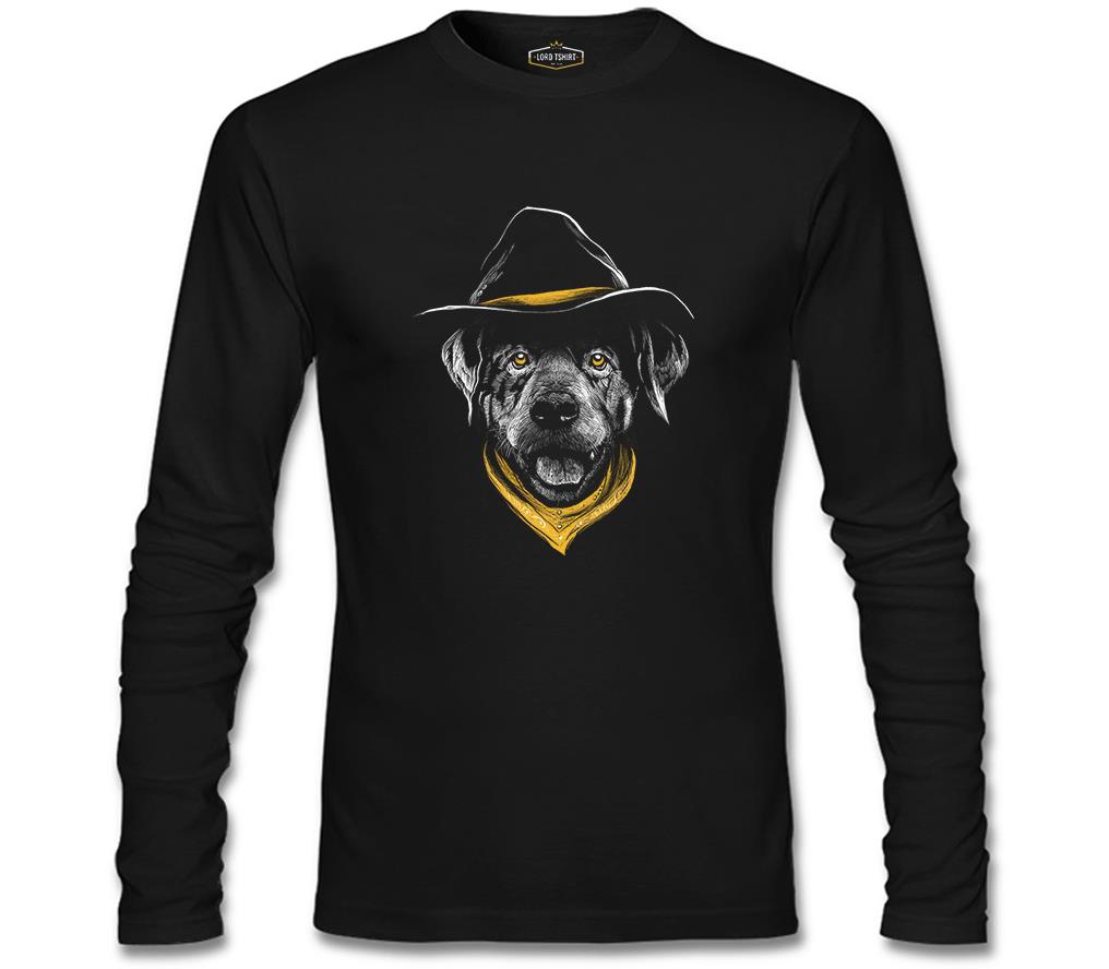 Dog Wearing a Hat and a Yellow Bandana Siyah Erkek Sweatshirt