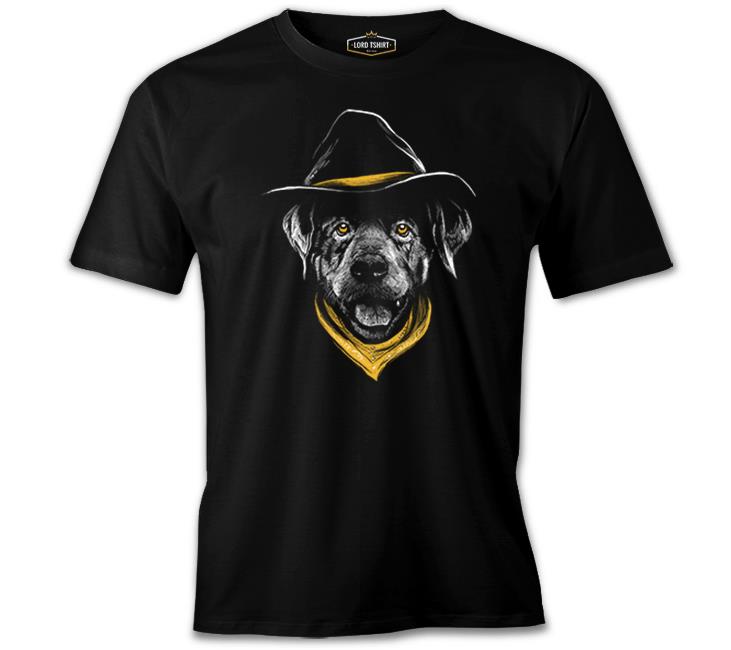 Dog Wearing a Hat and a Yellow Bandana Black Men's Tshirt