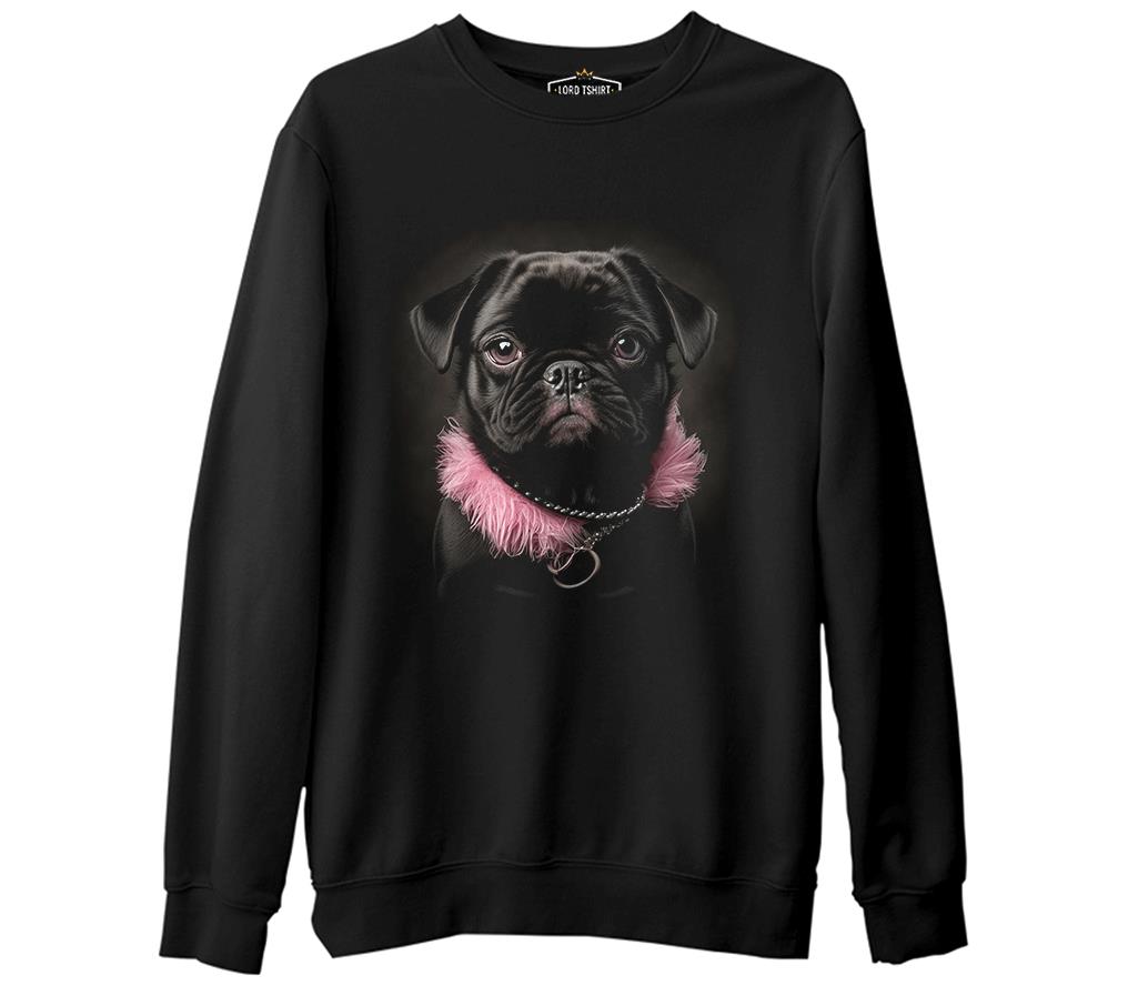 Dog Wearing Pink Fur Siyah Erkek Kalın Sweatshirt