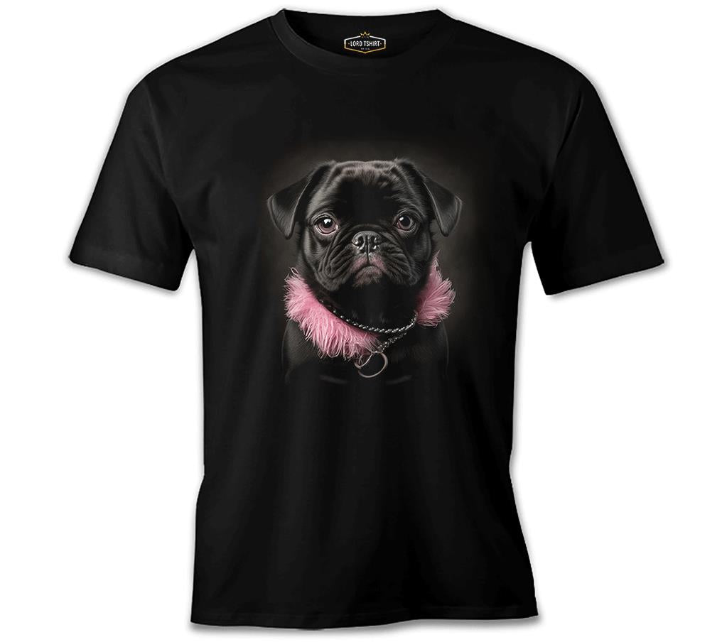Dog Wearing Pink Fur Siyah Erkek Tshirt