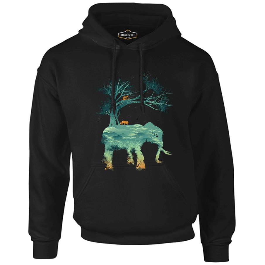 Nature Adventure Camping Elephant Black Men's Zipperless Hoodie