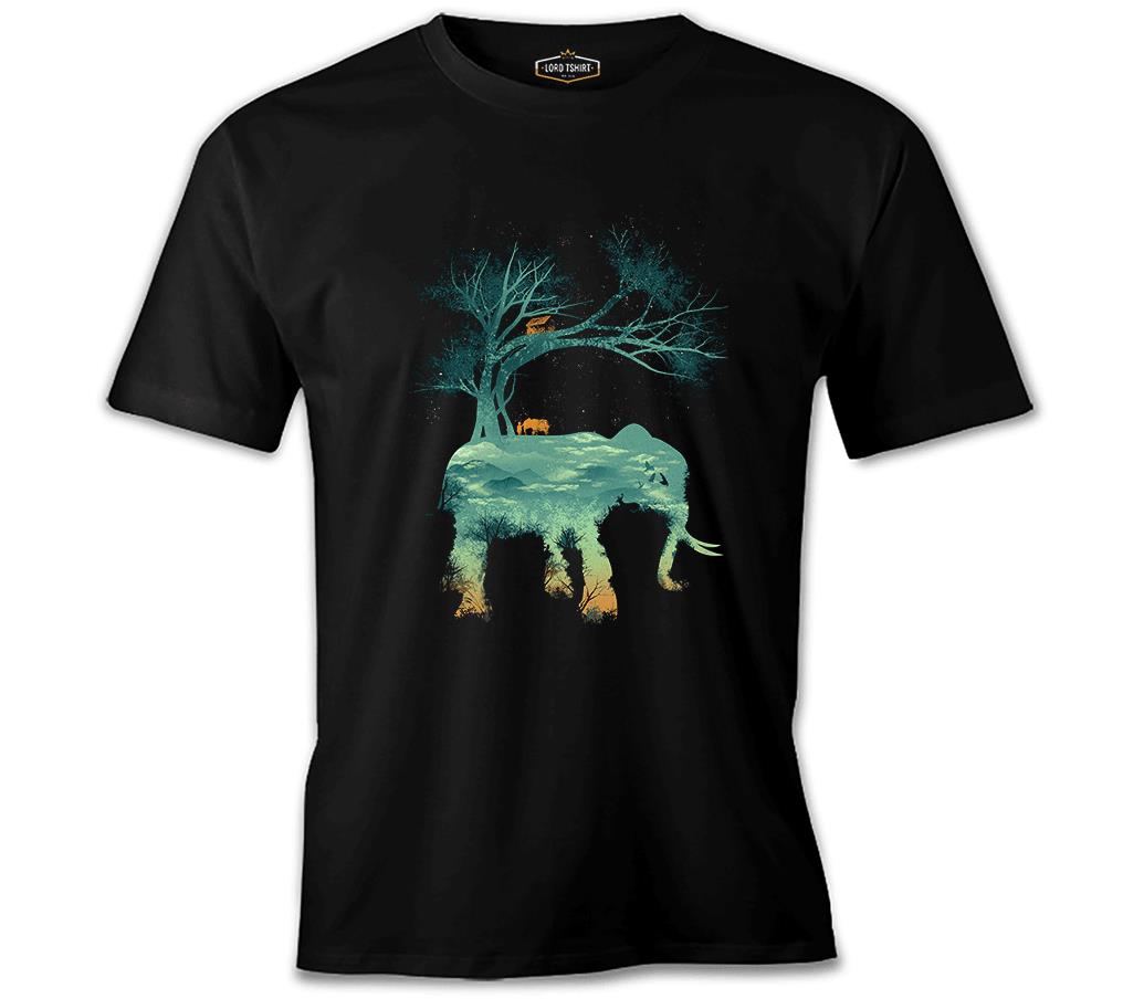 Doğa Macera Kamp Fil Siyah Erkek Tshirt