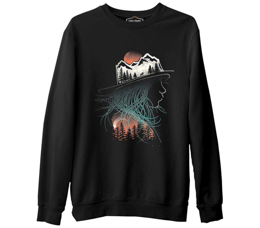 Doğa Macera Kamp Silüet Siyah Erkek Kalın Sweatshirt