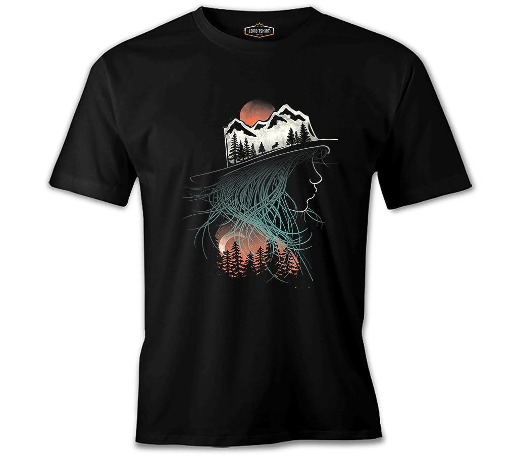 Doğa Macera Kamp Silüet Siyah Erkek Tshirt