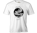 Dragon with Moon and Flowers Beyaz Erkek Tshirt