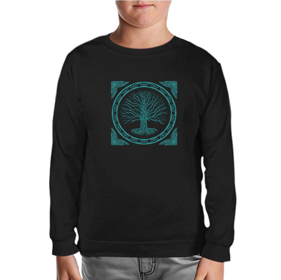 Druidic Yggdrasil - Tree of Life Black Kids Sweatshirt