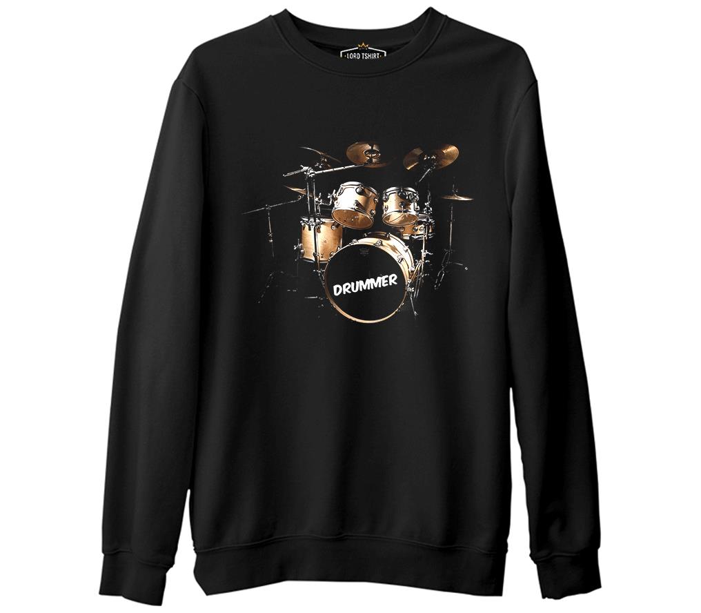 Drummer  Siyah Erkek Kalın Sweatshirt