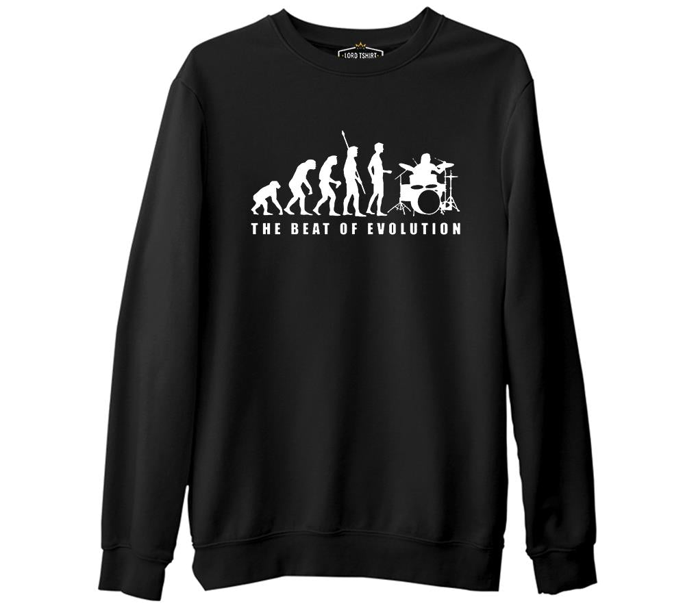 Drummer - The Beat of Evolution  Siyah Erkek Kalın Sweatshirt