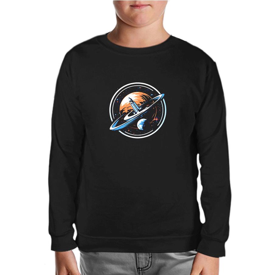 Black Kids Sweatshirt with Rocket Print from Earth to Space 