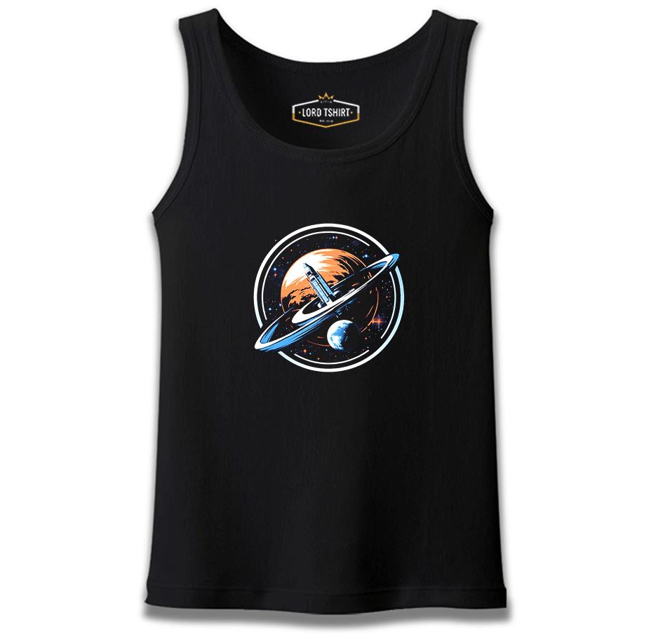 From Earth to Space Rocket Printed Black Men's Undershirt 