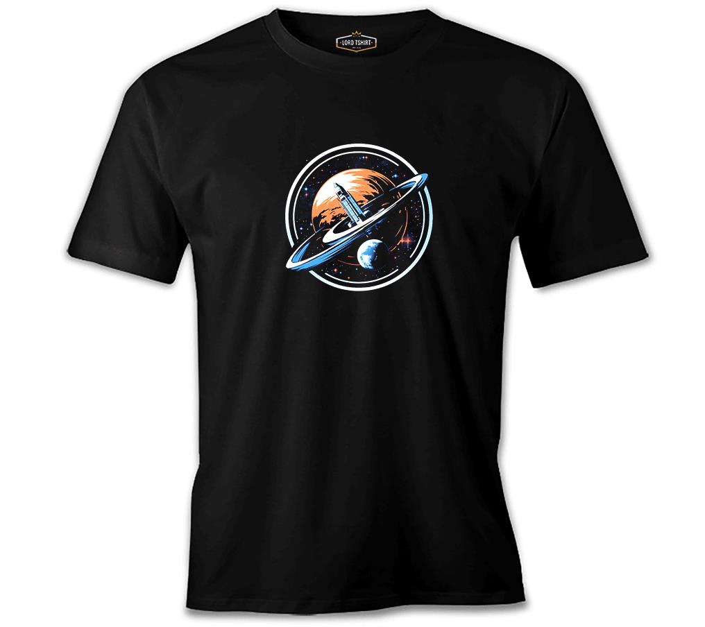 Rocket Printed Black Men's Tshirt from Earth to Space 