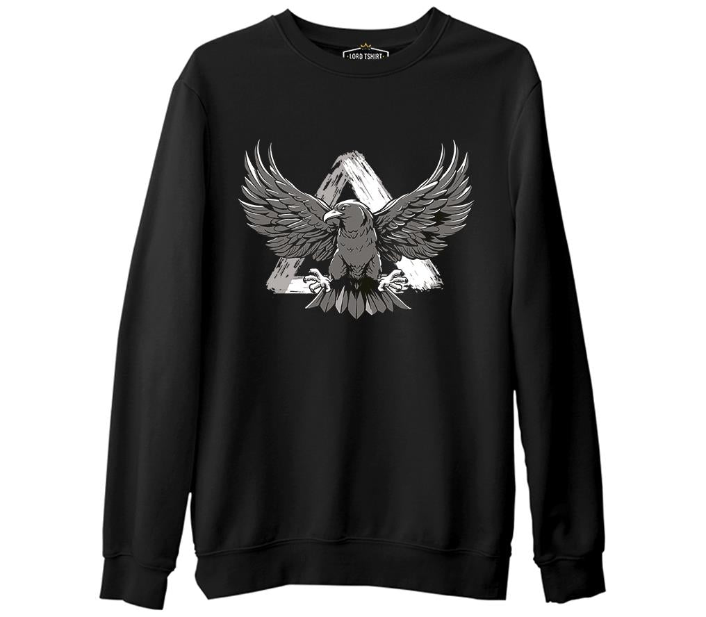 Eagle Flying Against a Triangle Siyah Erkek Kalın Sweatshirt