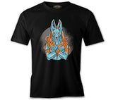 Egyptian God Anubis in Blue Color Black Men's Tshirt