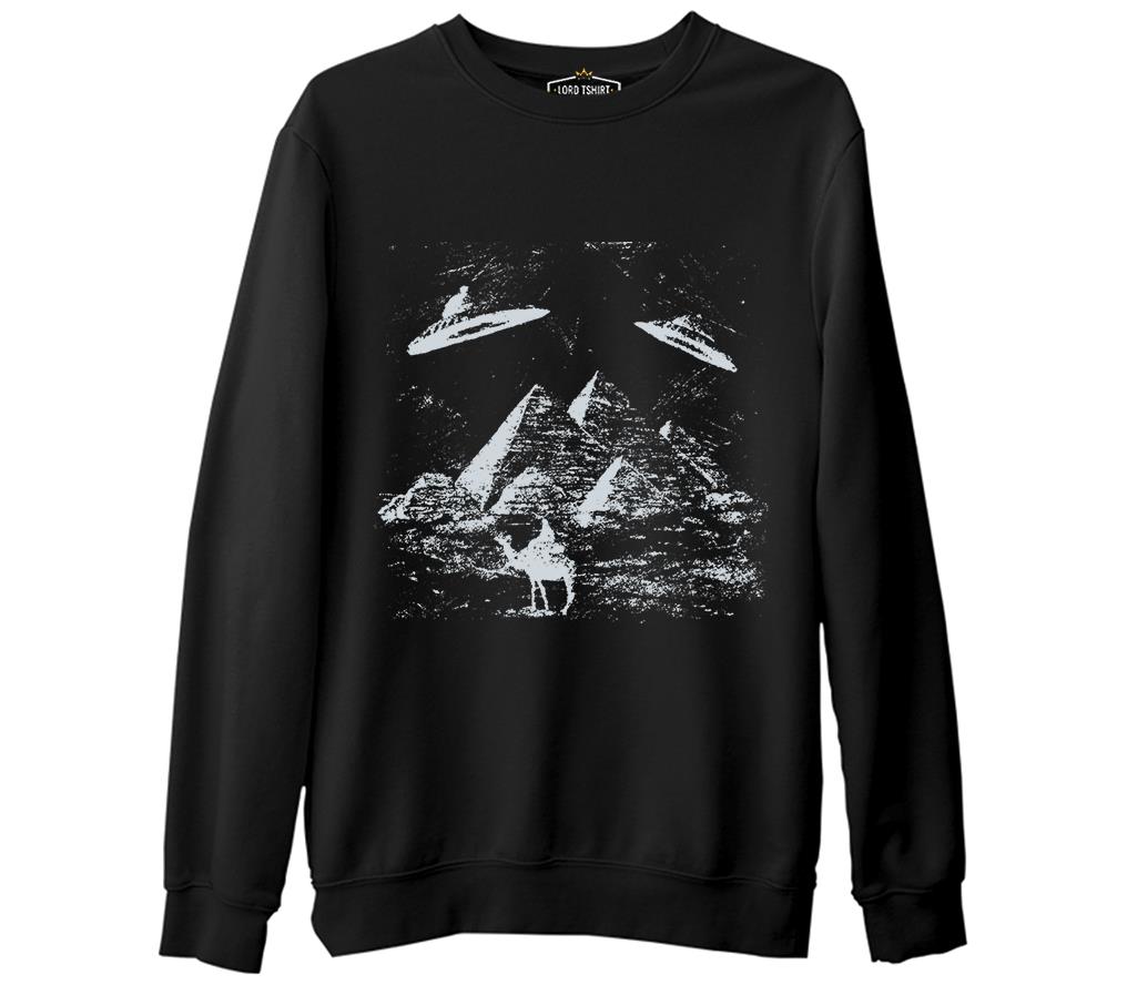 Egyptian Pyramids and Aliens Siyah Erkek Kalın Sweatshirt