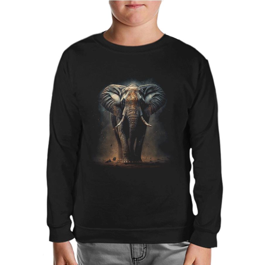 Elephant Walking in the Dust Black Kids Sweatshirt