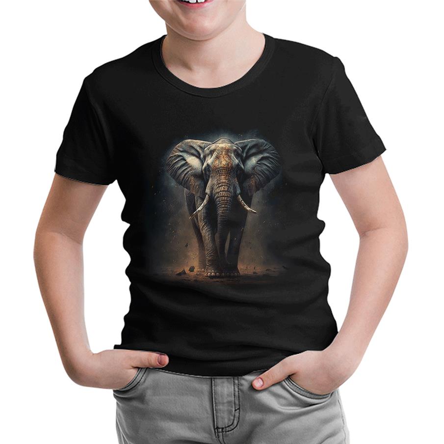 Elephant Walking in the Dust Siyah Çocuk Tshirt