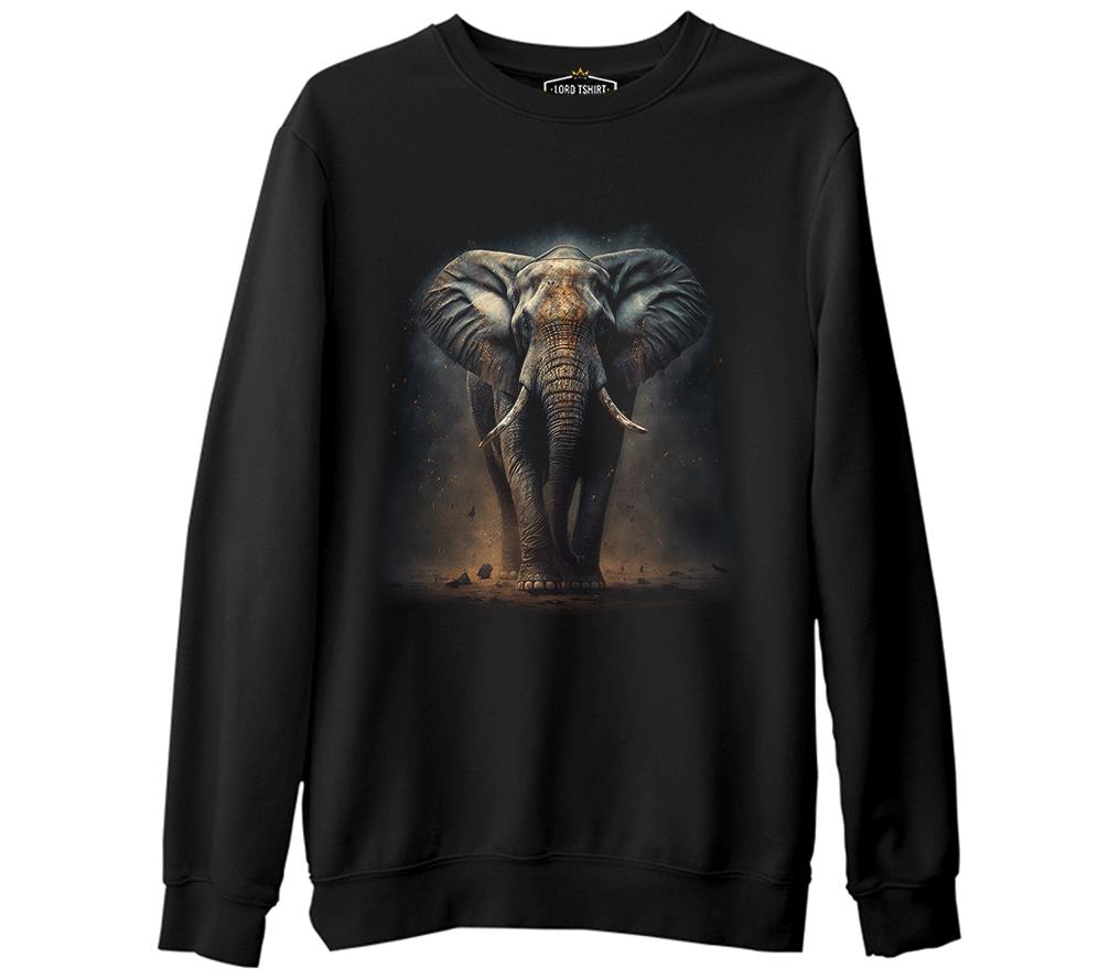 Elephant Walking in the Dust Siyah Erkek Kalın Sweatshirt