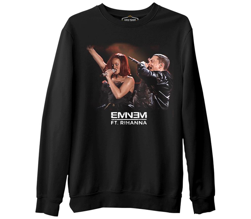 Eminem ft. Rihanna  Siyah Erkek Kalın Sweatshirt