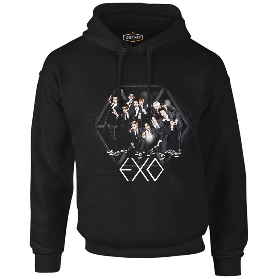 EXO - Group Siyah Erkek Fermuarsız Kapşonlu