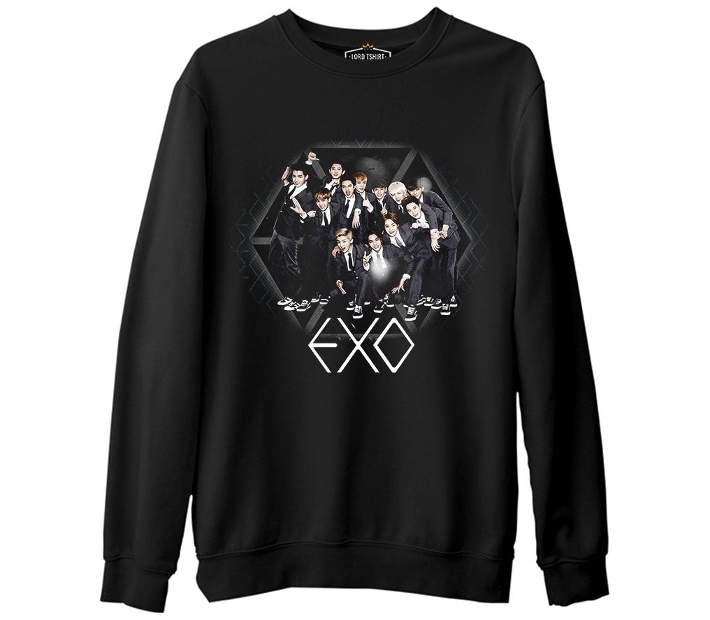 EXO - Group  Siyah Erkek Kalın Sweatshirt