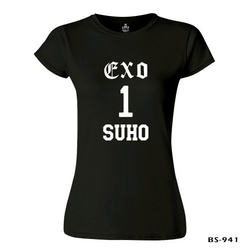 EXO - Suho Siyah Kadın Tshirt