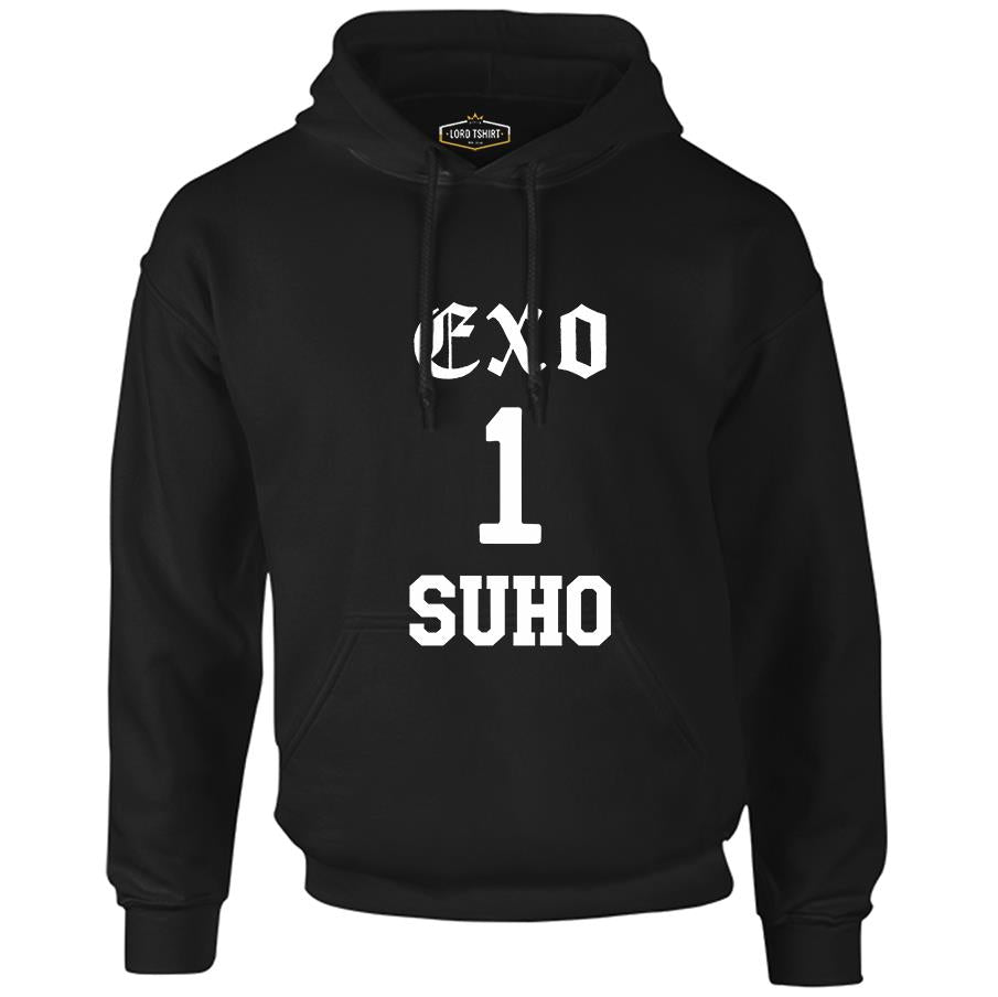 EXO - Suho Siyah Erkek Fermuarsız Kapşonlu