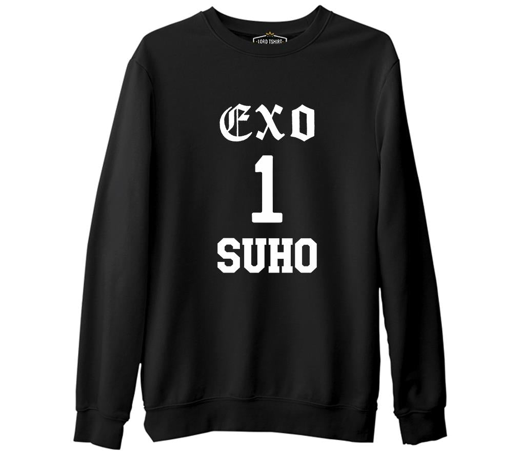 EXO - Suho  Siyah Erkek Kalın Sweatshirt