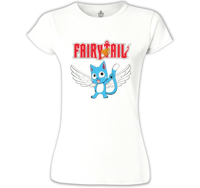 Fairy Tail - Happy Beyaz Kadın Tshirt