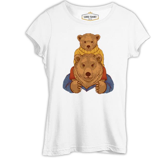 Father Bear and His Son Beyaz Kadın Tshirt