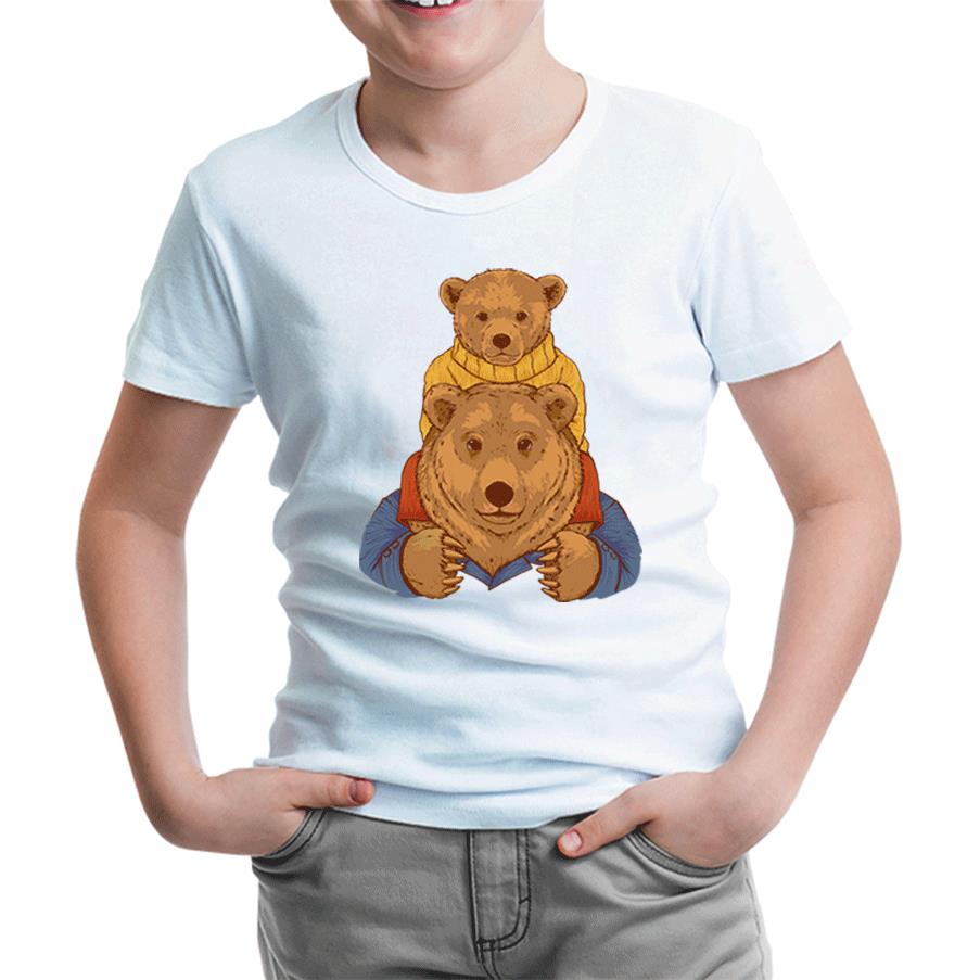 Father Bear and His Son Beyaz Çocuk Tshirt