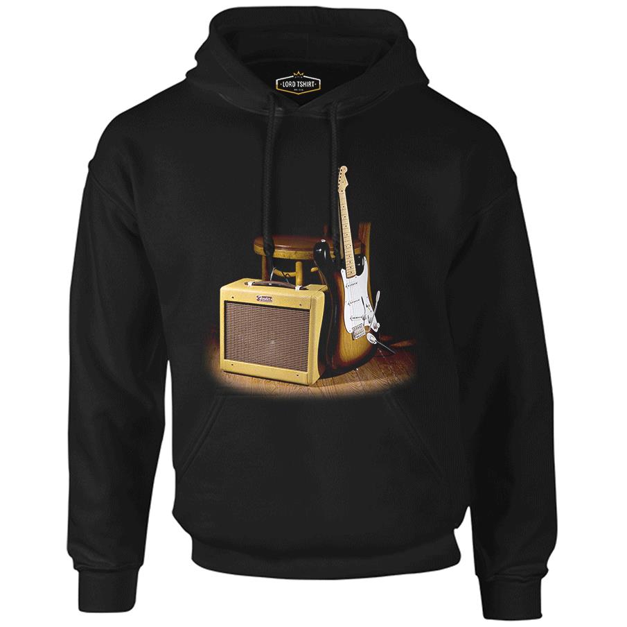Fender and the Rock 'n Roll Black Men's Zipperless Hoodie