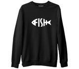 Fish with Letters Siyah Erkek Kalın Sweatshirt