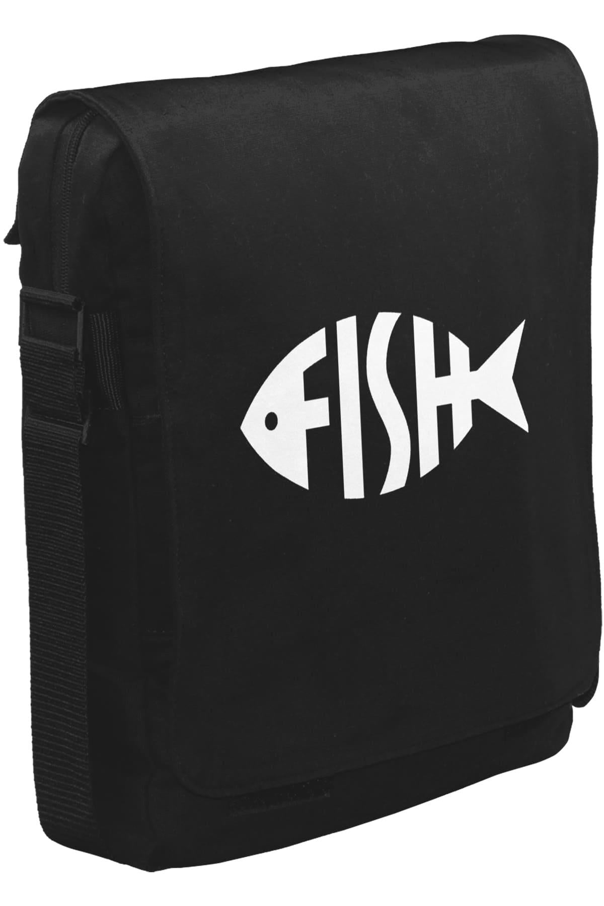 Fish with Letters Unisex Siyah Postacı Çanta