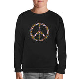 Floral Butterfly Birds Peace Symbol Black Kids Sweatshirt