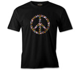 Floral Butterfly Birds Peace Symbol Black Men's Tshirt