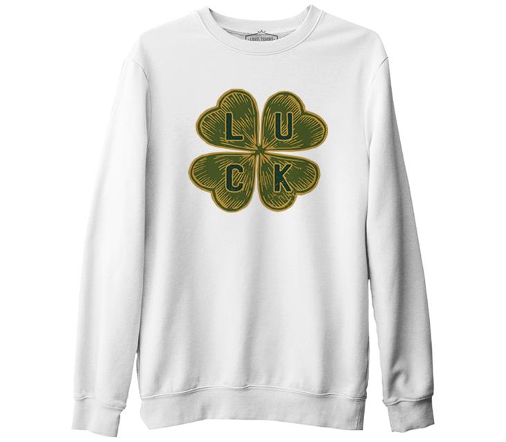 Four Leaf Luck Clover Beyaz Erkek Kalın Sweatshirt