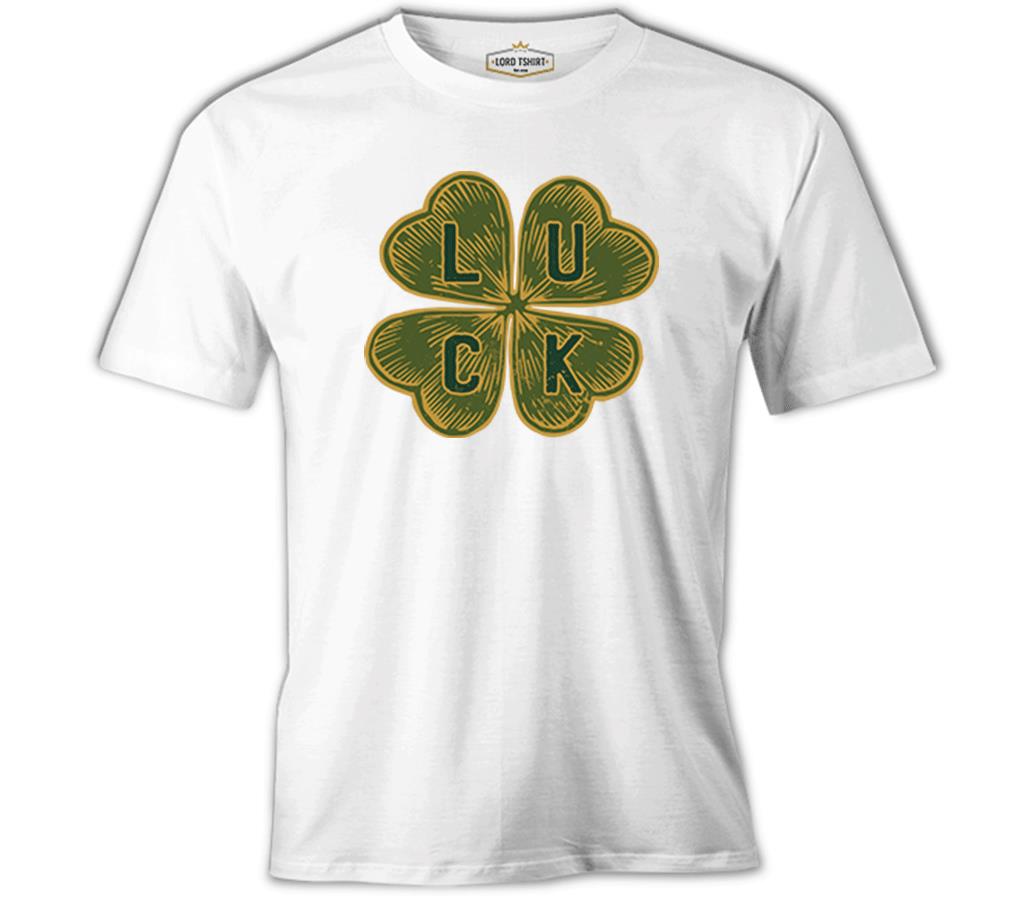 Four Leaf Luck Clover Beyaz Erkek Tshirt