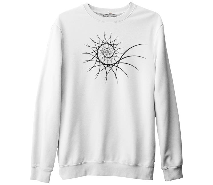 Fractal - Spiral Beyaz Erkek Kalın Sweatshirt