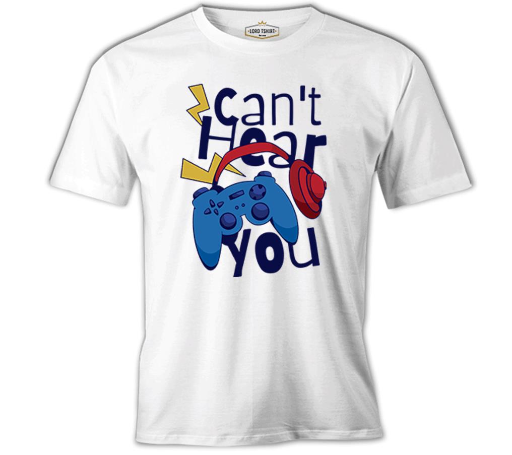 Game Joystick Can't Hear You Beyaz Erkek Tshirt