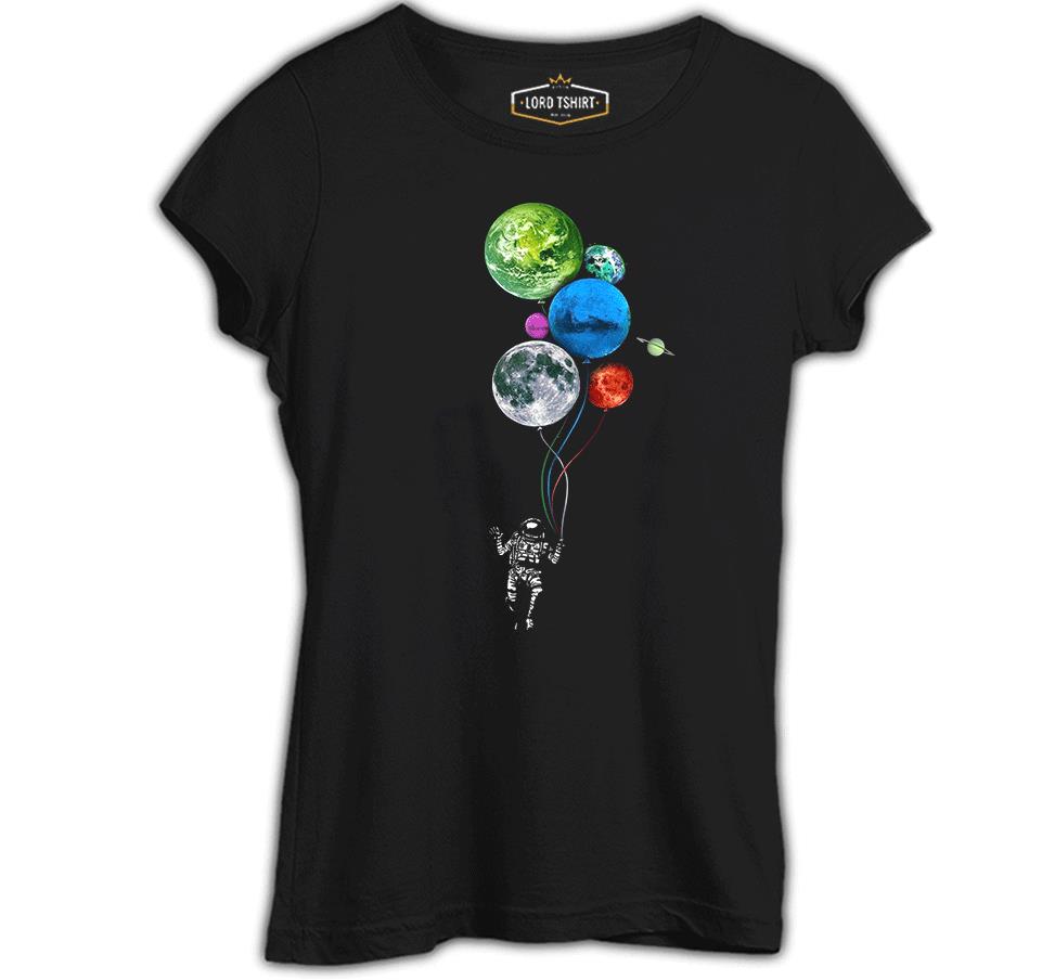 Gezegenler - Astronot Siyah Kadın Tshirt