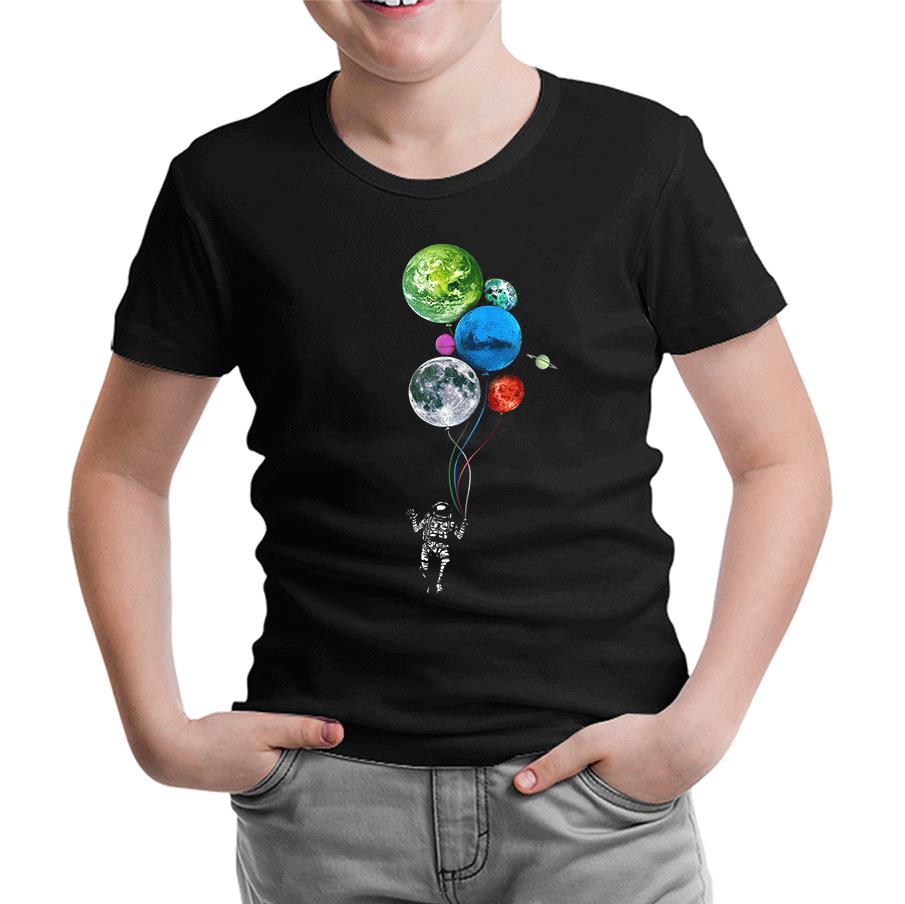Planets - Astronaut Black Kids Tshirt