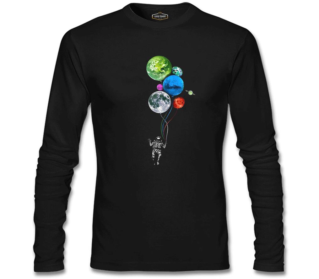 Gezegenler - Astronot Siyah Erkek Sweatshirt