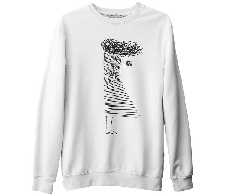 Girl with the Wind White Men's Thick Sweatshirt