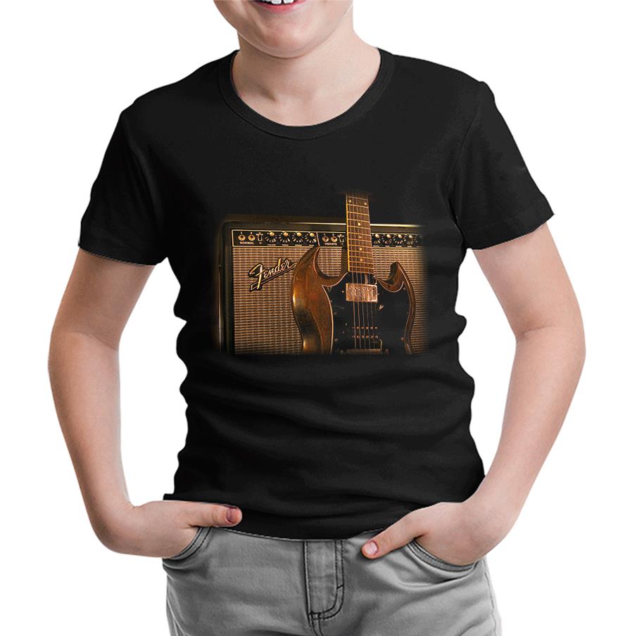 Gitar - Fender 2 Siyah Çocuk Tshirt