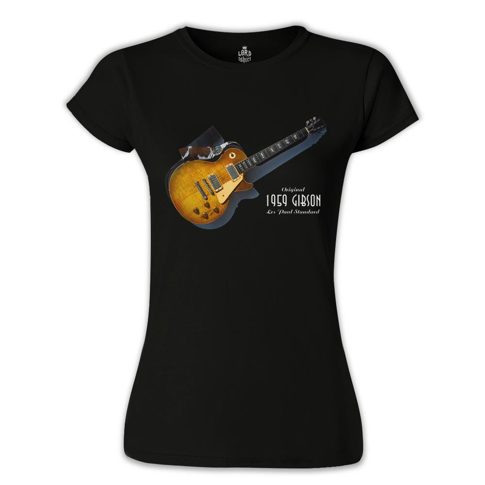 Gitar - Gibson - 1959 Siyah Kadın Tshirt