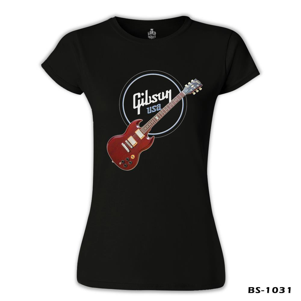 Gitar - Gibson - USA Siyah Kadın Tshirt