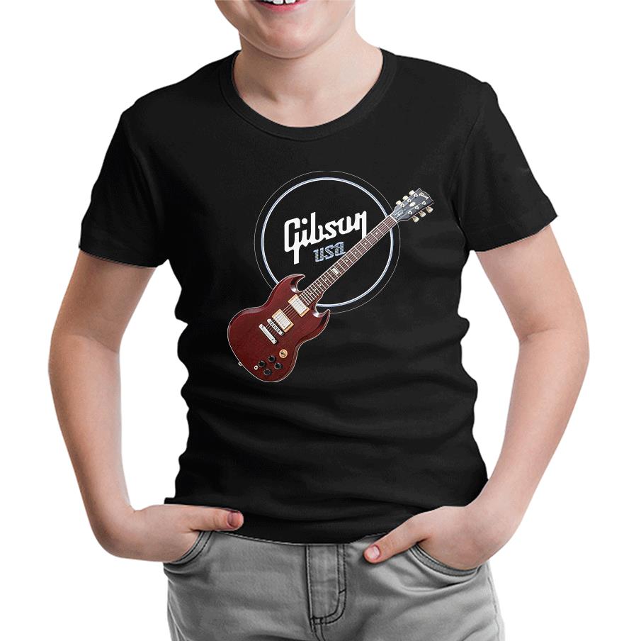 Gitar - Gibson - USA Siyah Çocuk Tshirt