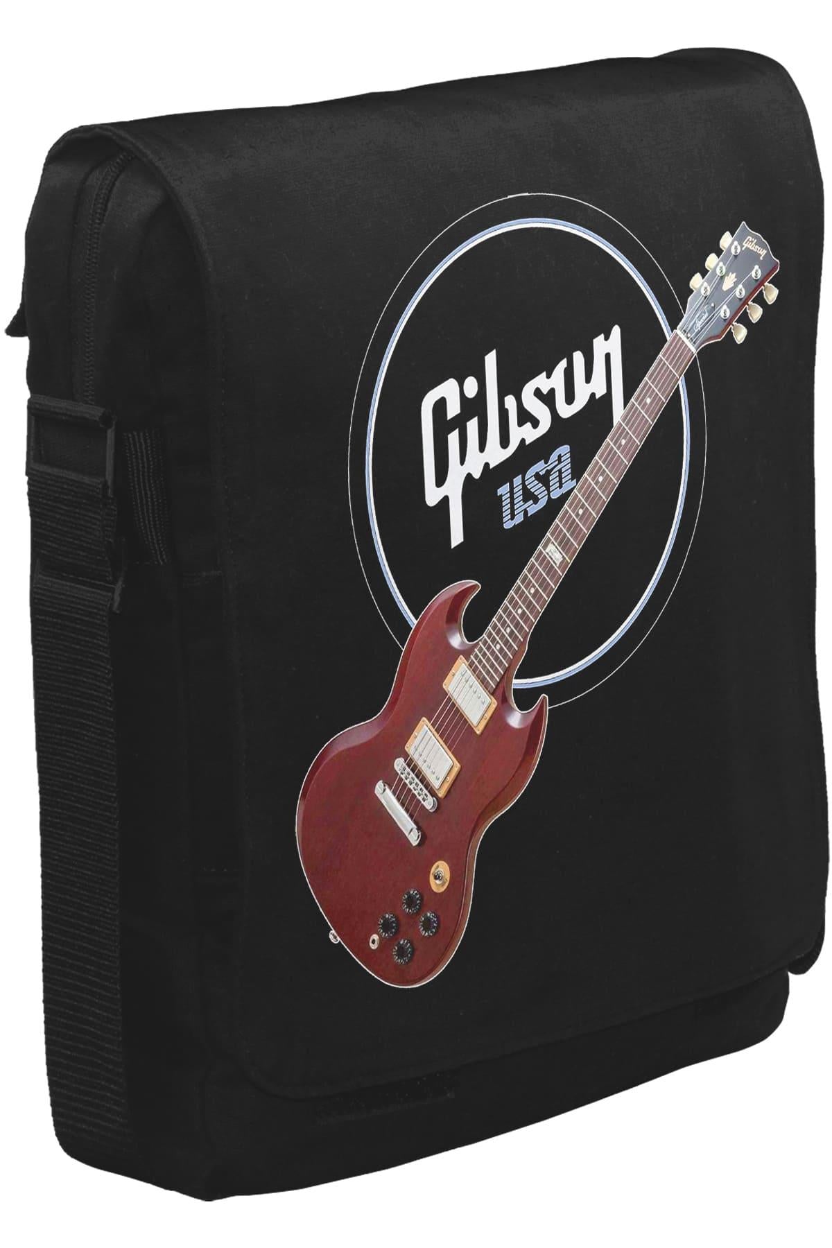 Gitar - Gibson - USA Unisex Siyah Postacı Çanta