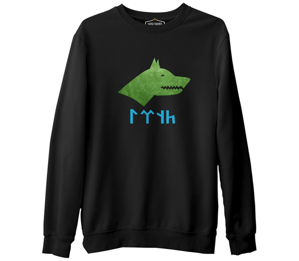 Göktürk Kurt 2  Siyah Erkek Kalın Sweatshirt