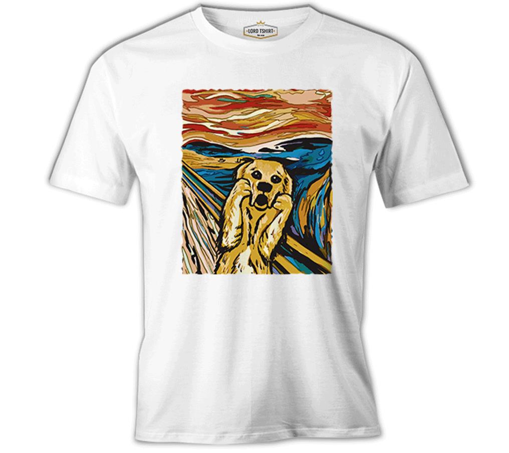 Golden Retriever in Scream Beyaz Erkek Tshirt